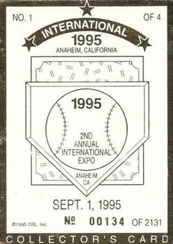 1995 Anaheim International Expo Baseball's Ironmen #1 Cal Ripken, Jr. / Lou Gehrig Back