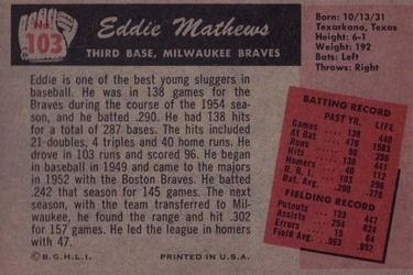 1955 Bowman #103 Eddie Mathews Back