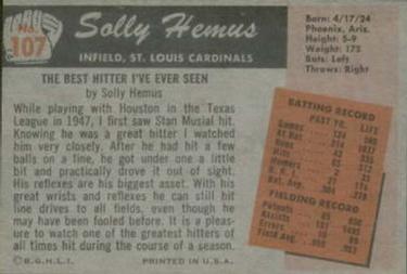 1955 Bowman #107 Solly Hemus Back