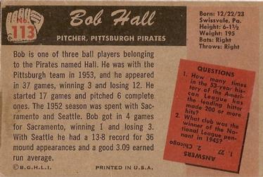 1955 Bowman #113 Bob Hall Back