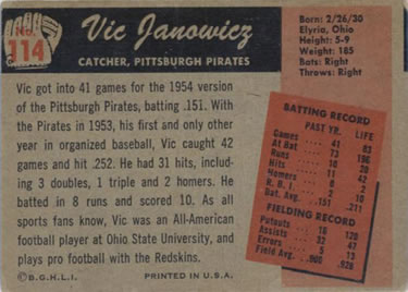 1955 Bowman #114 Vic Janowicz Back
