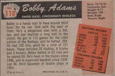 1955 Bowman #118 Bobby Adams Back