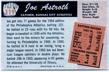 1955 Bowman #119 Joe Astroth Back