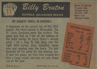 1955 Bowman #11 Bill Bruton Back