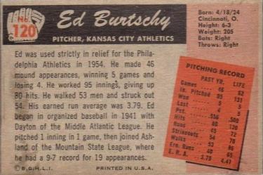 1955 Bowman #120 Ed Burtschy Back
