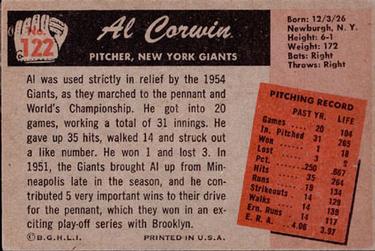 1955 Bowman #122 Al Corwin Back