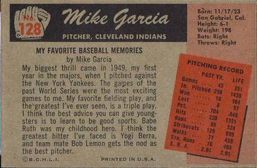 1955 Bowman #128 Mike Garcia Back