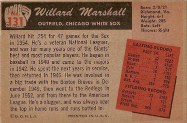 1955 Bowman #131 Willard Marshall Back