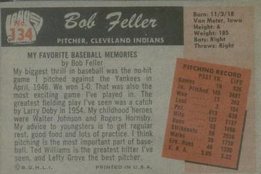 1955 Bowman #134 Bob Feller Back