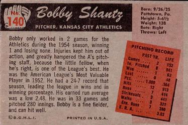 1955 Bowman #140 Bobby Shantz Back