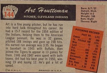 1955 Bowman #144 Art Houtteman Back