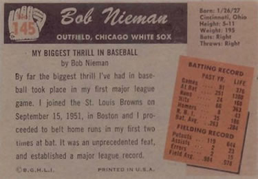 1955 Bowman #145 Bob Nieman Back