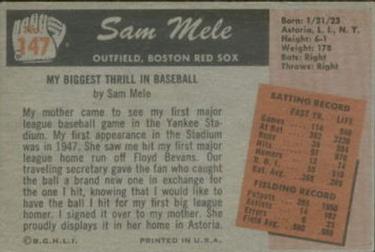1955 Bowman #147 Sam Mele Back