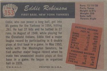 1955 Bowman #153 Eddie Robinson Back