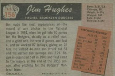 1955 Bowman #156 Jim Hughes Back