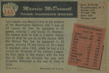 1955 Bowman #165 Maurice McDermott Back