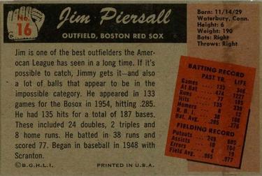 1955 Bowman #16 Jim Piersall Back