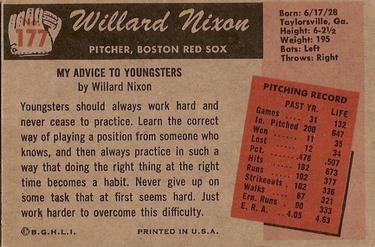 1955 Bowman #177 Willard Nixon Back