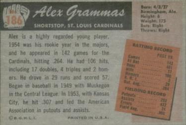 1955 Bowman #186 Alex Grammas Back