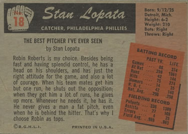1955 Bowman #18 Stan Lopata Back