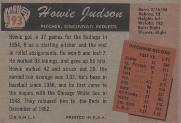 1955 Bowman #193 Howie Judson Back
