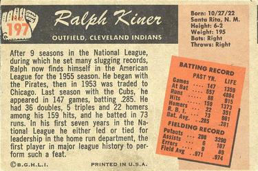 1955 Bowman #197 Ralph Kiner Back