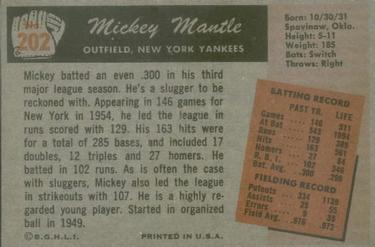 1955 Bowman #202 Mickey Mantle Back