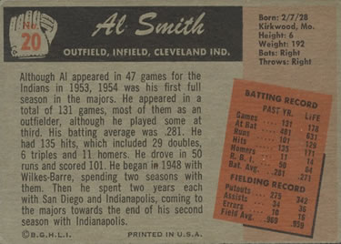 1955 Bowman #20 Al Smith Back