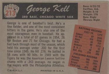 1955 Bowman #213 George Kell Back
