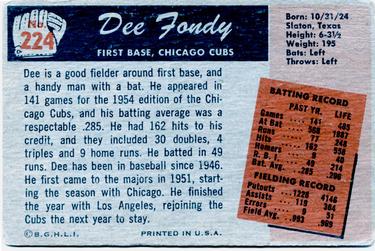 1955 Bowman #224 Dee Fondy Back