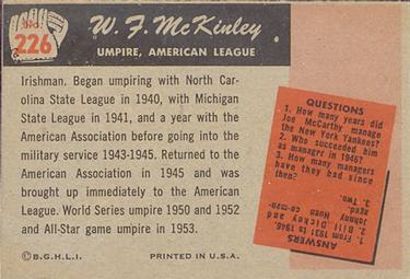 1955 Bowman #226 W.F. McKinley Back