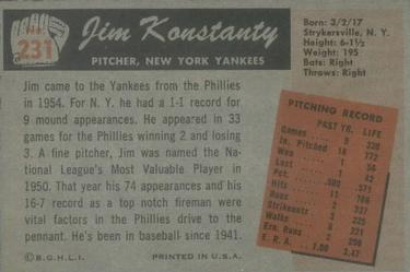 1955 Bowman #231 Jim Konstanty Back