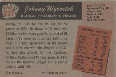 1955 Bowman #237 Johnny Wyrostek Back