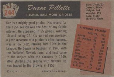1955 Bowman #244 Duane Pillette Back