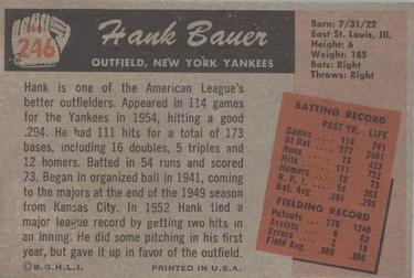 1955 Bowman #246 Hank Bauer Back