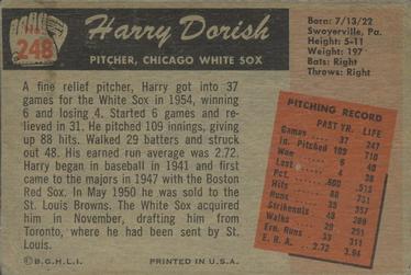 1955 Bowman #248 Harry Dorish Back