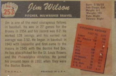 1955 Bowman #253 Jim Wilson Back