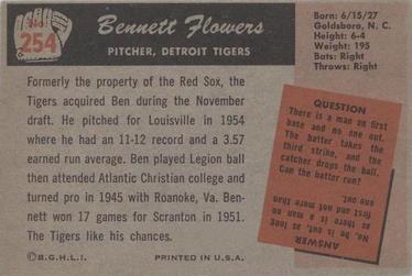 1955 Bowman #254 Bennett Flowers Back