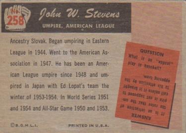 1955 Bowman #258 John W. Stevens Back