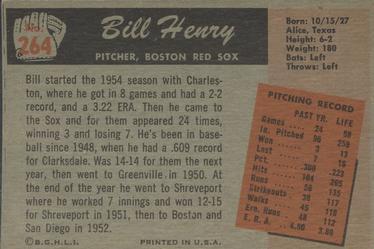1955 Bowman #264 Bill Henry Back