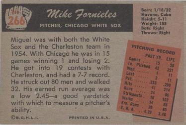 1955 Bowman #266 Mike Fornieles Back