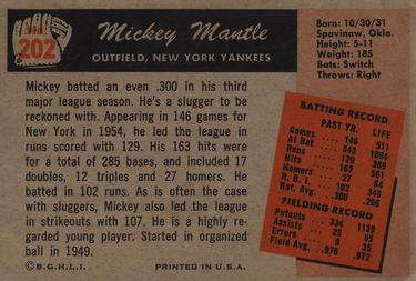 1955 Bowman #202 Mickey Mantle Back