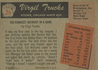 1955 Bowman #26 Virgil Trucks Back