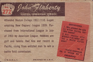 1955 Bowman #272 John (Red) Flaherty Back