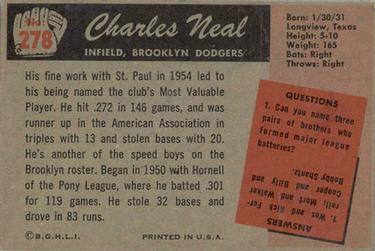 1955 Bowman #278 Charles Neal Back