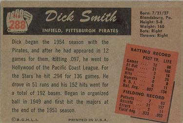 1955 Bowman #288 Dick  Smith Back