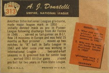 1955 Bowman #313 A.J. Donatelli Back