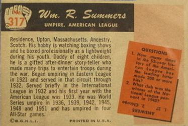 1955 Bowman #317 William Summers Back
