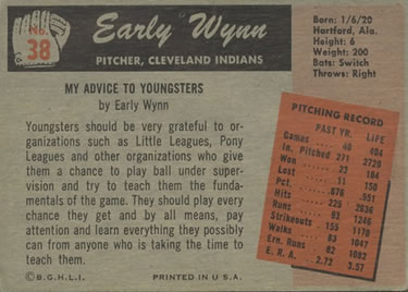 1955 Bowman #38 Early Wynn Back