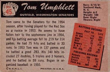 1955 Bowman #45 Tom Umphlett Back